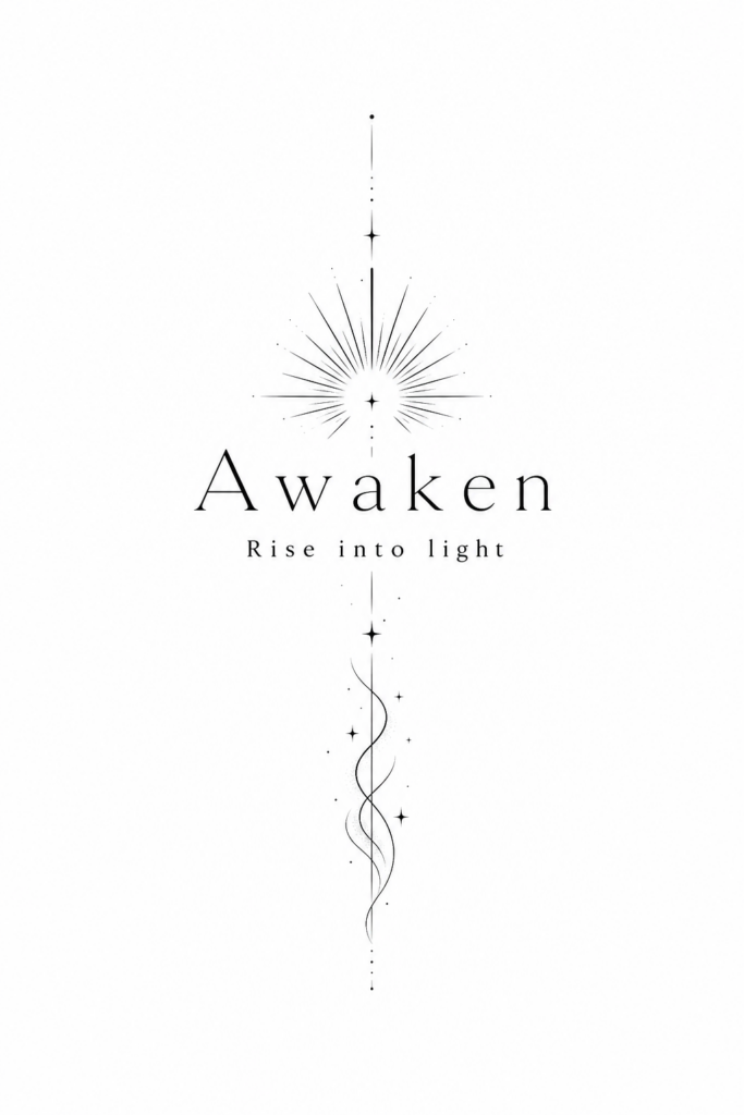 Subtiel spiritueel symbool fineline rise into light tattoo Oostende