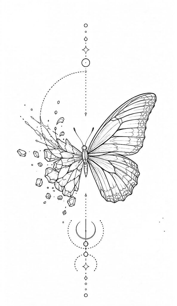 Subtiel spiritueel symbool fineline vlinder butterfly tattoo Oostende